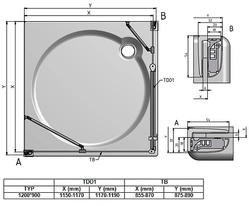 Душевое ограждение 1200x900мм прозрачное стекло Roltechnik Tower Line TDO1+TB/1200*900 724-1200000-00-02+725-9000000-00-02