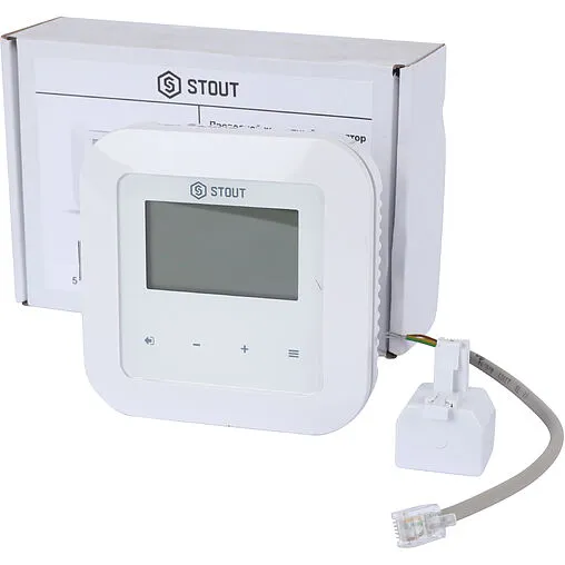 Проводной комнатный терморегулятор для контроллеров I-2, I-3 и I-3 Plus с коммуникацией RS Stout RI-1 белый STE-0101-001007