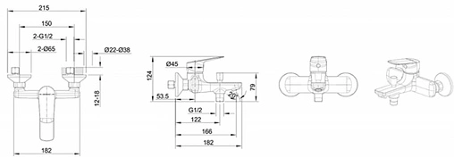 Смеситель для ванны Bravat Rhein чёрный матовый F6429564BW-01-ENG