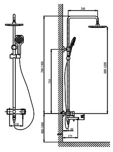 Душевая система со смесителем для ванны Timo Hette хром SX-1020/00 black, 2