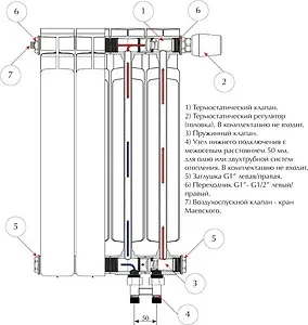 Радиатор биметаллический 12 секций нижнее левое подключение Rifar Alp Ventil 500 RAVL50012 Радиатор биметаллический 12 секций нижнее левое подключение Rifar Alp Ventil 500 RAVL50012, 2