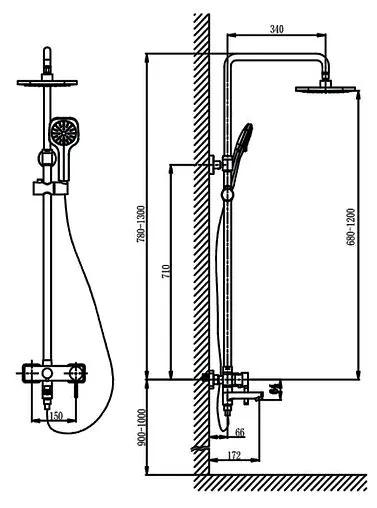 Душевая система со смесителем для ванны Timo Hette хром SX-1020/00 black