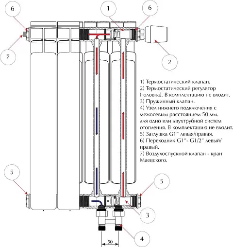 Радиатор биметаллический 12 секций нижнее левое подключение Rifar Alp Ventil 500 RAVL50012