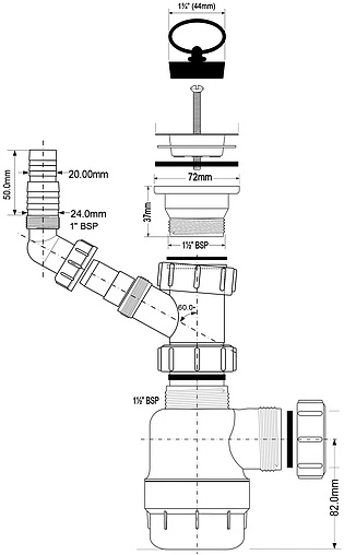 Сифон бутылочный для мойки Mc Alpine MRSK3