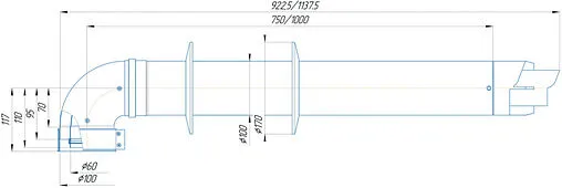 Комплект дымохода Ø 60/100мм L=1000мм Krats Стандарт KTS-01V-075
