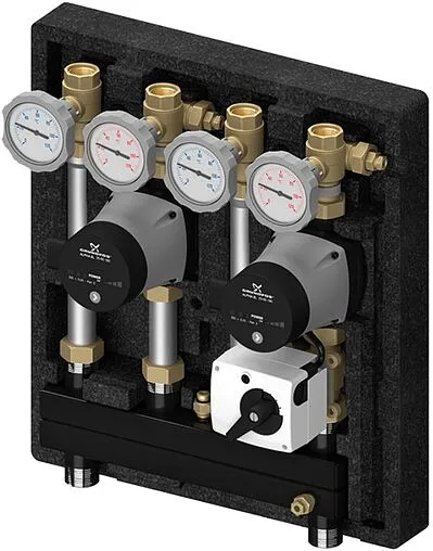 Насосный модуль с прямым контуром и с 3-х ходовым смесительным клапаном 1&quot;н х ¾&quot;в Meibes Kombimix UK_MK M26102.3OSRU с насосом Grundfos UPM3 Hybrid 15-70