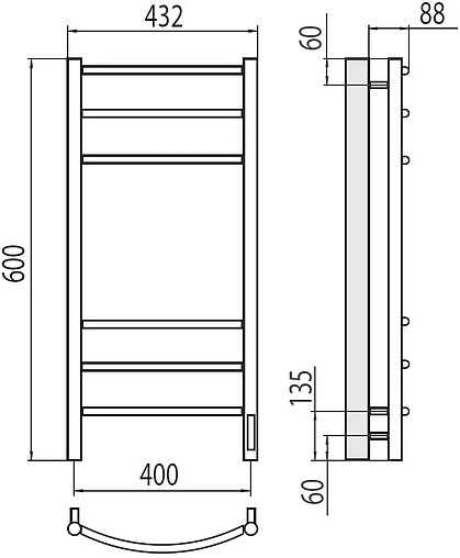 Полотенцесушитель электрический лесенка Terminus Классик П6 450х600 электро quick touch КС 9003 белый матовый 4670078527561
