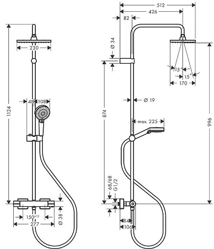 Душевая система с термостатом для душа Hansgrohe Vernis Shape 230 1jet Green хром 26319000
