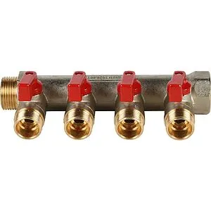 Коллектор запорный проходной 4 отвода красный ¾"в/н x ½"н Stout SMB 6200 341204 Коллектор запорный проходной 4 отвода красный ¾"в/н x ½"н Stout SMB 6200 341204, 4