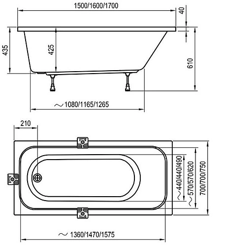 Ванна акриловая Ravak DOMINO 170x75 C631000000