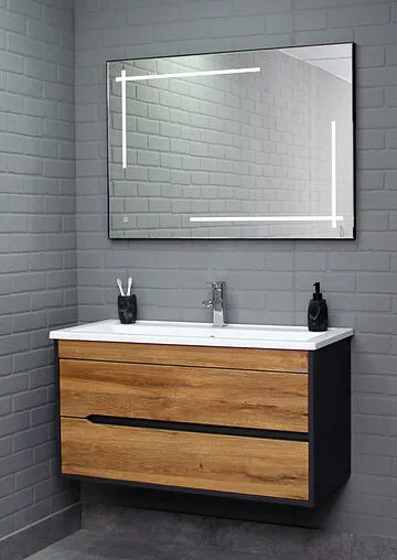 Тумба под умывальник подвесная Домино Karat 100 дуб вотан/антрацит DK3204T