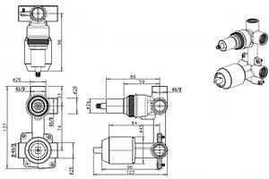 Скрытая часть смесителя для 2 потребителей Bravat Built-in D982BW-B-ENG, 2