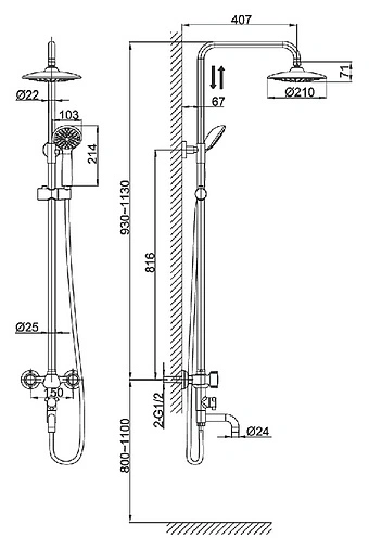 Душевая система со смесителем для ванны D&K Hessen.Torhall хром DA1414741B09