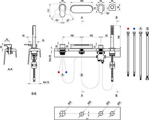 Смеситель на борт ванны на 4 отверстия Ravak Chrome чёрный матовый X070445 Смеситель на борт ванны на 4 отверстия Ravak Chrome чёрный матовый X070445