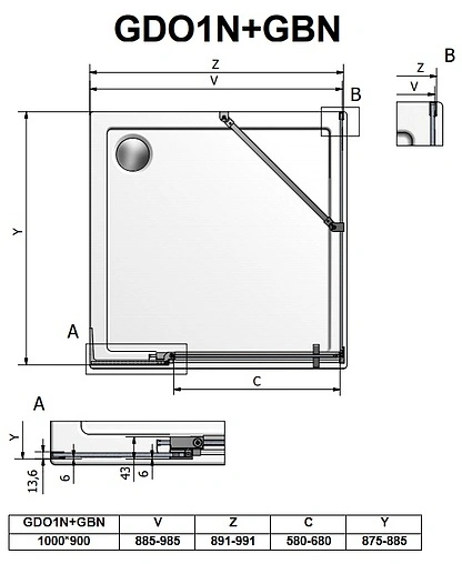 Душевое ограждение 1000x900мм прозрачное стекло Roltechnik Elegant Neo Line GDO1N+GBN/1000*900 188-1000000-00-02+189-9000000-00-02