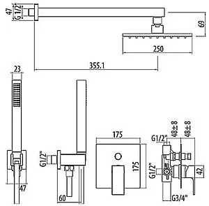 Душевая система со смесителем для душа Gattoni Kubik хром KTQ15/PDC0 Душевая система со смесителем для душа Gattoni Kubik хром KTQ15/PDC0, 2