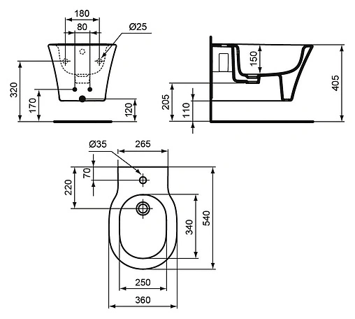 Биде подвесное Ideal Standard Connect Air белый E026601