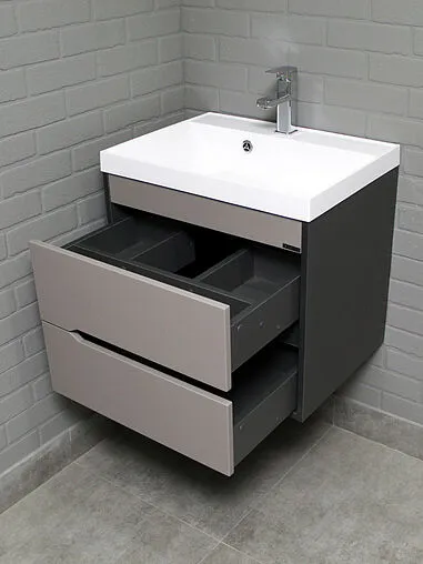 Тумба-умывальник подвесной Домино Karat 60 серый тауп DK3215T+4627173210164