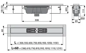 Лоток душевой 1050мм h=85мм 1.15л/сек AlcaPlast APZ1001-1050, 2