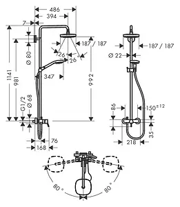 Душевая система со смесителем для душа Hansgrohe Croma Select E 180 2jet хром/белый 27258400 Душевая система со смесителем для душа Hansgrohe Croma Select E 180 2jet хром/белый 27258400, 2