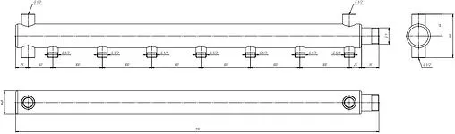Коллектор распределительный концевой 7 отводов 1&quot;н x ½&quot;н Ду 40мм Valtec VTc.510.BS.SG40060407