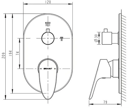 Смеситель для ванны скрытого монтажа Bravat Drop хром P69190C-2-RUS