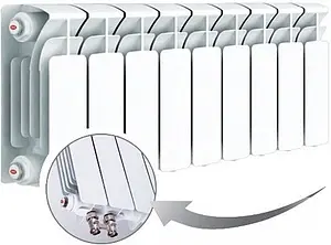 Радиатор биметаллический 9 секций нижнее правое подключение Rifar Base Ventil 200 RBVR20009 Радиатор биметаллический 9 секций нижнее правое подключение Rifar Base Ventil 200 RBVR20009, 1