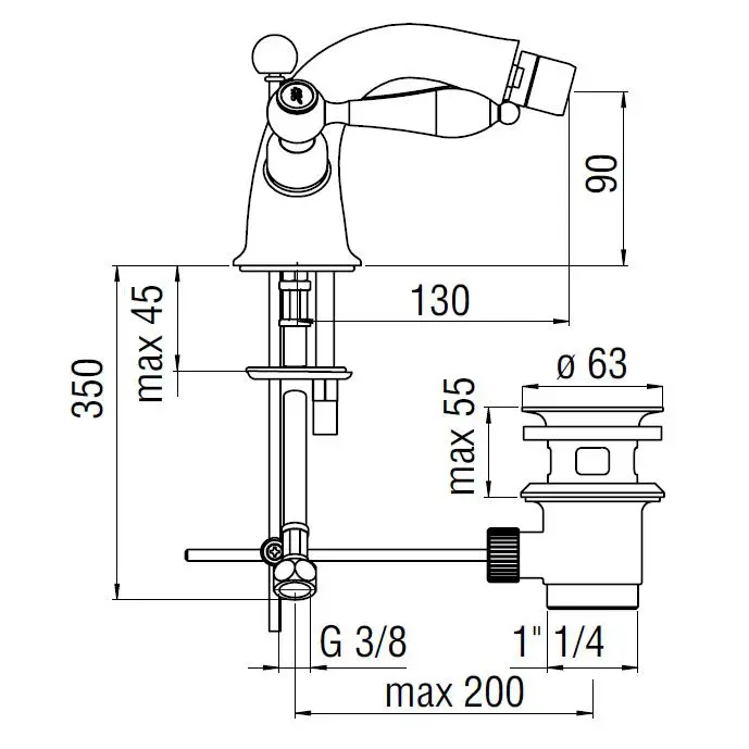 Смеситель для биде Nobili Antica хром/белый AT31119/6CR Смеситель для биде Nobili Antica хром/белый AT31119/6CR, 2