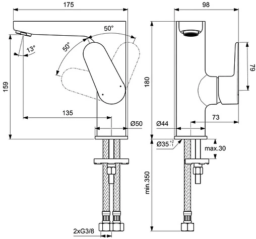 Смеситель для раковины Ideal Standard Crafine O чёрный матовый BC555XG