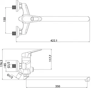 Смеситель для ванны с длинным изливом Lemark Luna хром LM4157C Смеситель для ванны с длинным изливом Lemark Luna хром LM4157C, 2