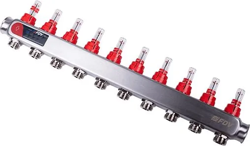 Группа коллекторная с расходомерами 10 отводов 1&quot;в/в x ¾&quot;ек FDV S1101A-1/10