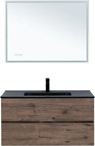 Тумба-умывальник подвесная Aquanet Алвита New 100 дуб веллингтон/табак 00334188+00254365