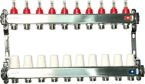 Группа коллекторная с расходомерами 10 отводов 1&quot;в/в x ¾&quot;ек Uni-fitt OPTIMAL 450B4310.RU