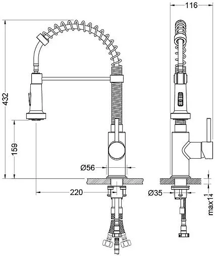 Смеситель для кухни с гибким изливом Aquatek Европа чёрный матовый AQ1387MB