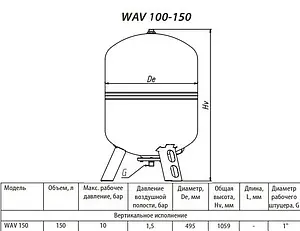 Гидроаккумулятор Uni-Fitt 150л 10 бар WAV150-U, 2