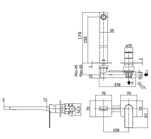 Смеситель для раковины из стены Paffoni Tango хром TA104CR70
