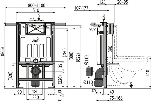 Инсталляция для подвесного унитаза AlcaPlast Jadromodul AM102/850