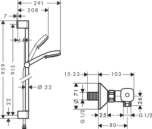 Душевая стойка с термостатом Hansgrohe Ecostat Universal/Crometta 100 Vario 4jet 90см хром/белый 27031400