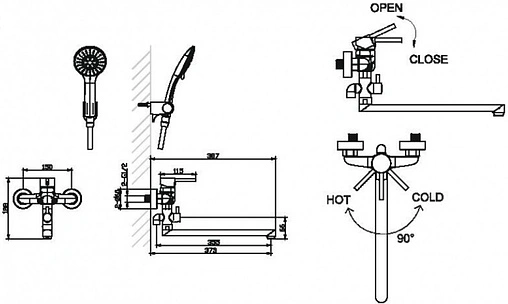 Смеситель для ванны с длинным изливом Bravat Slim хром F6332366CP-01L-RUS