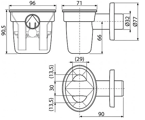 Сифон для сбора конденсата с комбинированным гидрозатвором AlcaPlast AKS1Z