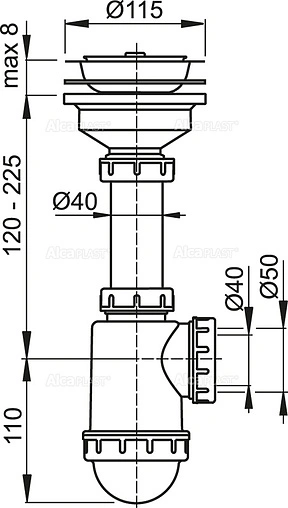 Сифон бутылочный для мойки AlcaPlast A446-DN50/40