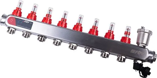 Группа коллекторная с расходомерами 8 отводов 1&quot;в/в x ¾&quot;ек FDV S1103C-2/8