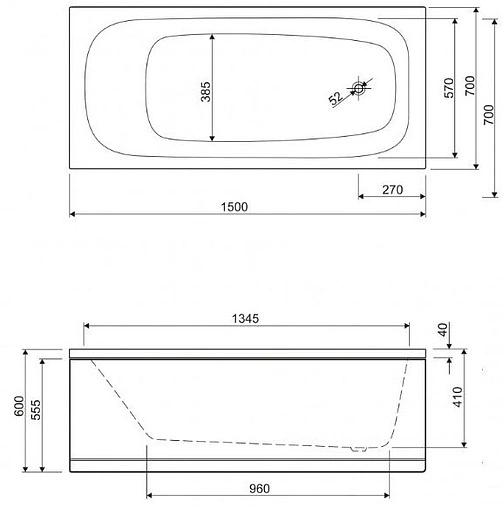 Ванна акриловая Cezares Eco 150x70