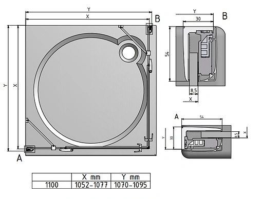 Душевое ограждение 1100x1100мм прозрачное стекло Roltechnik Hitech Line HBO1+HBO1/1100*1100 284-1100000-06-02+284-1100000-06-02