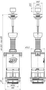 Механизм сливной для бачка штоковый Ани Пласт Эконом WC7040M Механизм сливной для бачка штоковый Ани Пласт Эконом WC7040M, 2