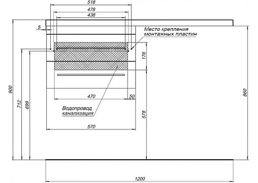 Тумба-умывальник подвесная над стиральной машиной Aquanet Нота 120 L белый 00171483+00239565