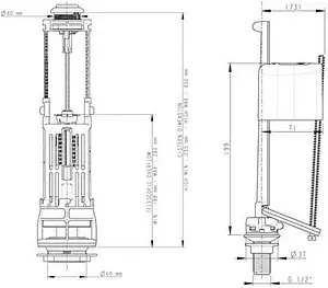 Комплект арматуры для бачка двухрежимный ½&quot; пластик нижний Wirquin ONE 10975008, 2