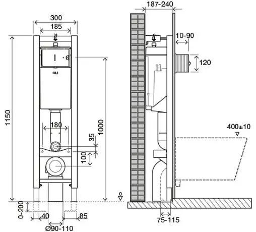 Инсталляция для подвесного унитаза OLI Quadra Plus 141945