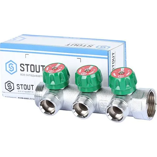 Коллектор регулирующий проходной 3 отвода 1&quot;в/н x ¾&quot;ек Stout SMB-6850-013403