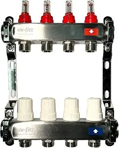 Группа коллекторная с расходомерами 4 отвода 1"в/в x ¾"ек Uni-fitt OPTIMAL 450B4304.RU Группа коллекторная с расходомерами 4 отвода 1"в/в x ¾"ек Uni-fitt OPTIMAL 450B4304.RU, 1